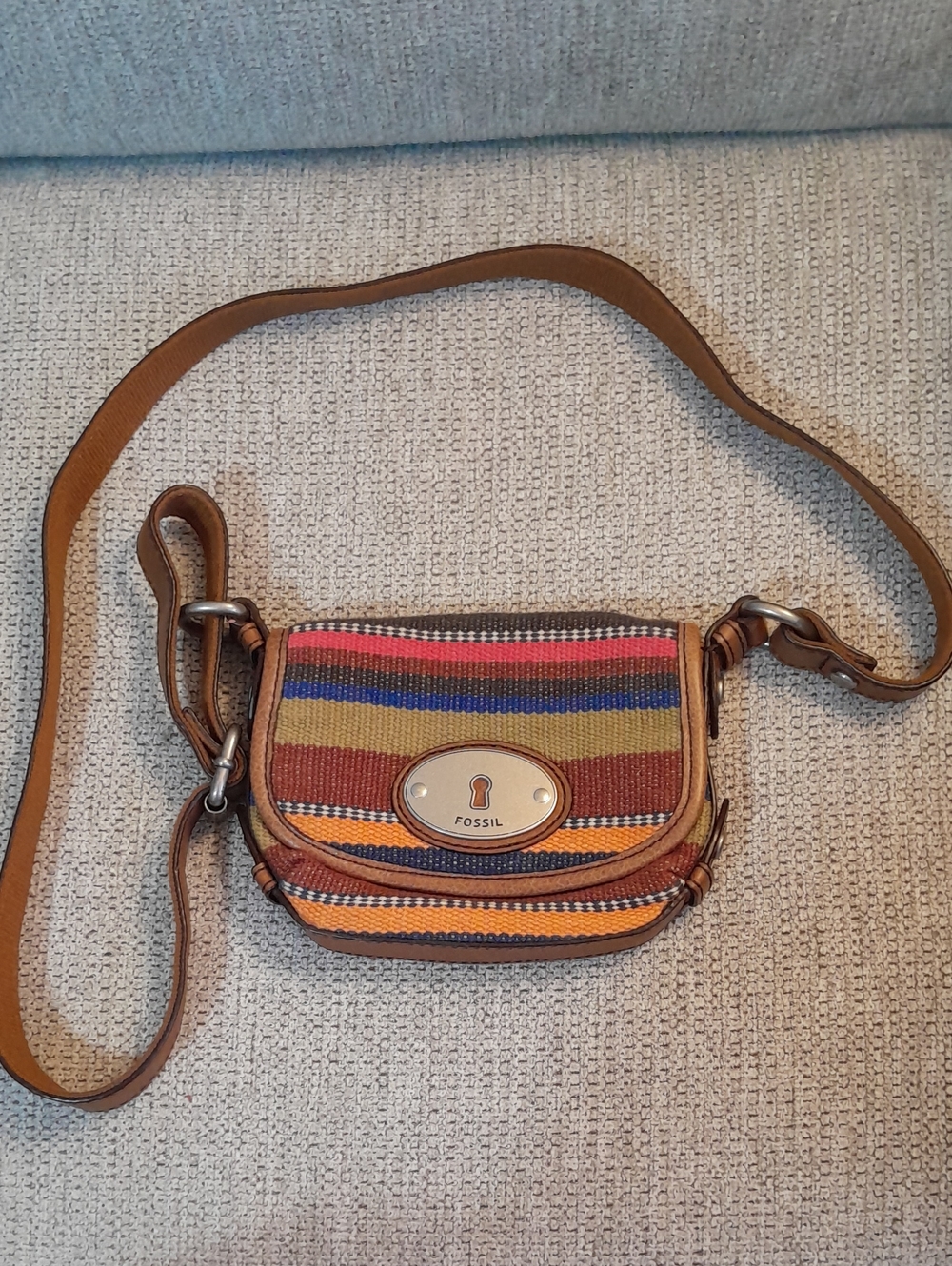 Fossil Striped Multicolor Leather & Canvas Crossbody Purse